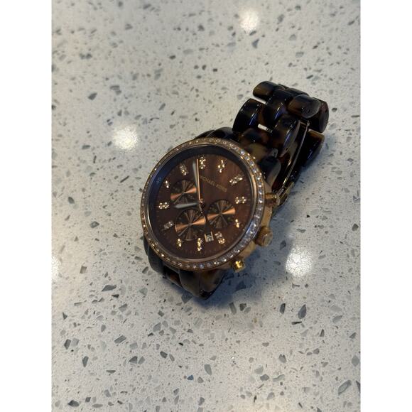 Michael Kors MK5366 Tortoise Resin Chronograph Rose Gold Women’s Watch 6.25” main image 6